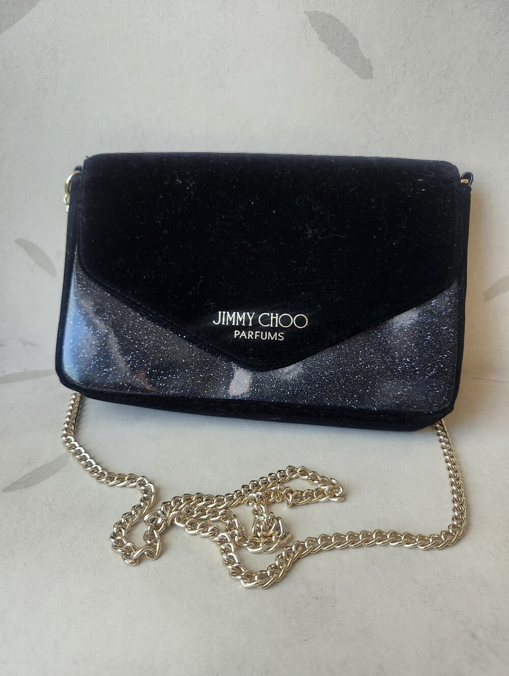 Jimmy Choo Black Velvet & Silver Glitter Crossbody Bag